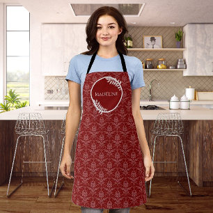 Tablier rouge élégant Damask personnalisé