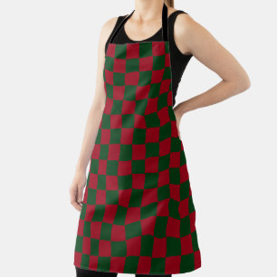 Tablier Rouge et Vert Classique Imprimé Damier de Noël