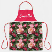 Tablier Rouge Floral et Roses Blanches Rose Cuisine pour f (Recto)