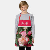 Tablier Rouge Floral et Roses Blanches Rose Kids Kitchen (Porté)