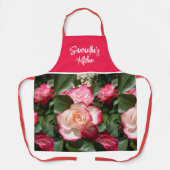Tablier Rouge Floral et Roses Blanches Rose Mums Cuisine (Recto)