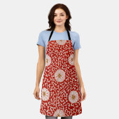 Tablier Rouge Floral Vibrant Ornate Classé Motif (Porté)