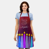 Tablier Rouge Hanoukka Menorah bougies Paix Amour Lumière  (Porté)