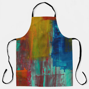TABLIER ROUGE JAUNE BLEU ET BLANC PEINTURE ABSTRAITE