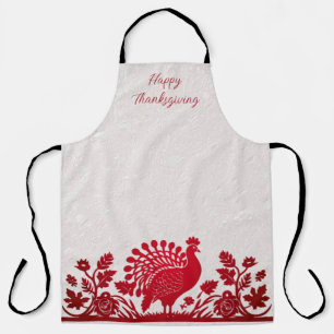 Tablier Rouge Thanksgiving Turquie Floral Apron