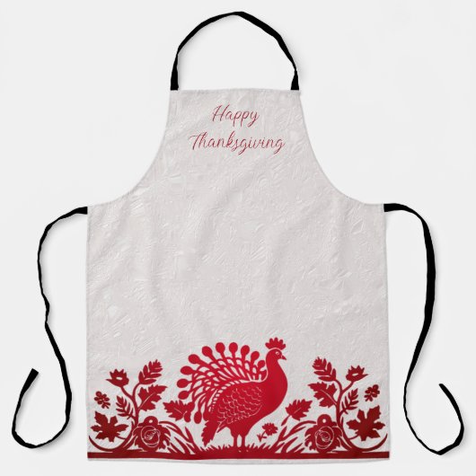 Tablier Rouge Thanksgiving Turquie Floral Apron (Recto)