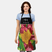 Tablier Rouge Tiger Lily floral, maman (Porté)