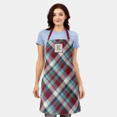 Tablier Rouge, Turquoise, Bleu, Blanc Plaid (Porté)