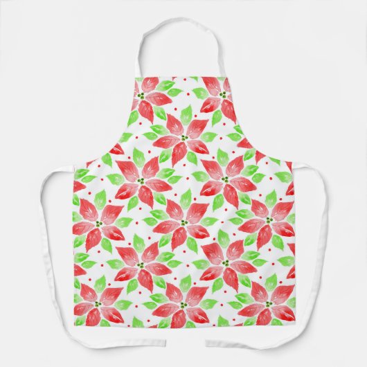 Tablier Rouge vert Aquarelle Poinsettia Motif (Recto)