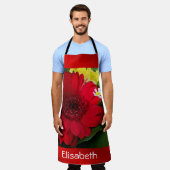 Tablier rouge, vert, jaune, blanc, fleur, floraison, gerbe (Porté)
