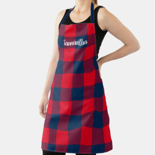 Tablier Rouge vif plaid de Buffalo bleu marine personnalis