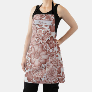 Tablier Rouge Vintage Chinoiserie Floral Personnalisé