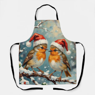 Tablier Rouges-gorges vintage avec chapeaux de Père Noël s
