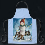 Tablier Rough Collie avec Snowman Christmas<br><div class="desc">Magnifique colline rugueuse art de Noël. Merveilleuse cadeaux de vacances pour les amoureux de Collie sur votre liste d'achats.</div>