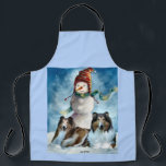 Tablier Rough Collie avec Snowman Christmas<br><div class="desc">Magnifique colline rugueuse art de Noël. Merveilleuse cadeaux de vacances pour les amoureux de Collie sur votre liste d'achats.</div>