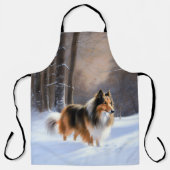 Tablier Rough Collie Laisser Neige Noël (Recto)
