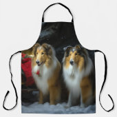 Tablier Rough Collie Snowy Sleigh Décor de Noël (Recto)