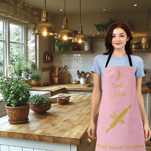 Tablier Rouleau à pâtisserie Rose Pivoine avec dorure méta