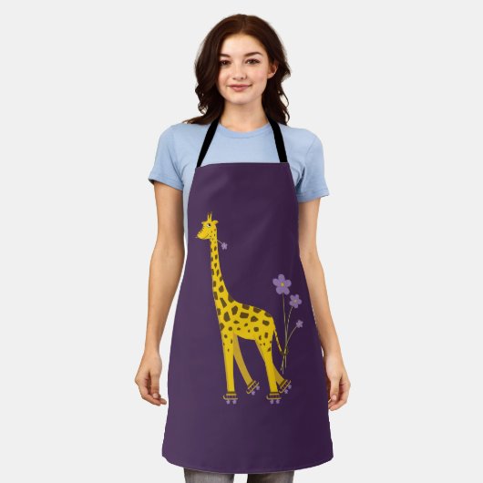 Tablier Rouleau de Giraffe mignonne Patinage violet (Porté)