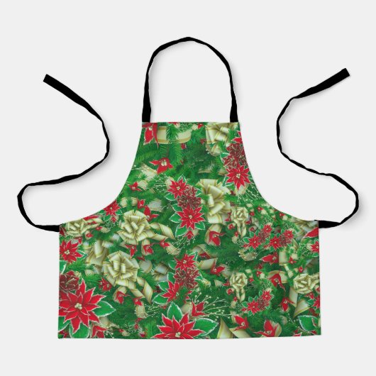Tablier Rubans Feuille Poinsettia Fir Noël Floral | (Recto)