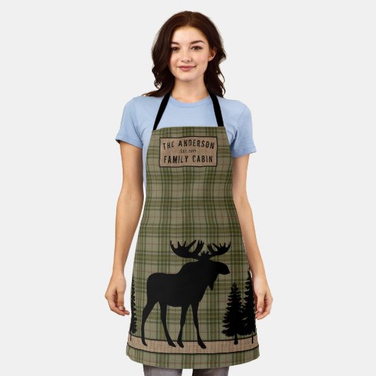 Tablier Russe Cabine de famille Moose Pine Green Plaid Bur (Porté)
