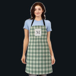 Tablier Russe Vert En vichy moderne Noël<br><div class="desc">Tablier de Noël rustique avec un design élégant votre monogramme sur un style vintage en vichy motif.</div>