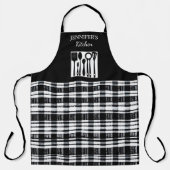 Tablier Rustic black white plaid monogram name kitchen (Recto)