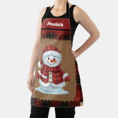 Tablier Rustic Buffalo Plaid Custom Name Snowman (Insitu)