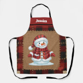 Tablier Rustic Buffalo Plaid Custom Name Snowman (Recto)