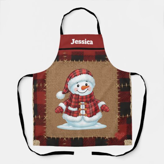 Tablier Rustic Buffalo Plaid Custom Name Snowman (Recto)