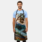 Tablier Rustic mountain range landscape stain glass  (Porté)