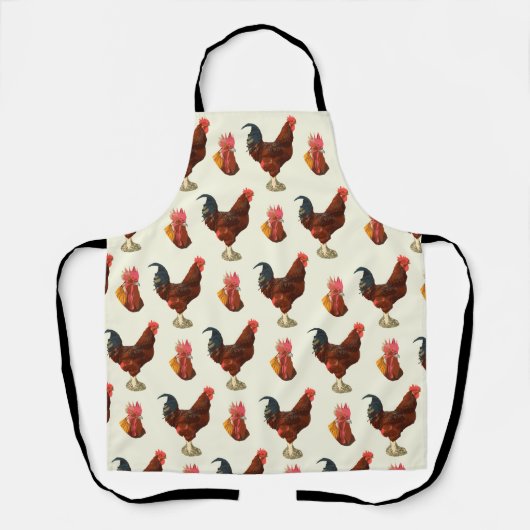 Tablier Rustique Agritourisme Aquarelle Coq poulet (Recto)