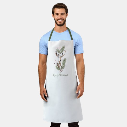 Tablier Rustique aquarelle Deer Holiday Kitchen (Porté)