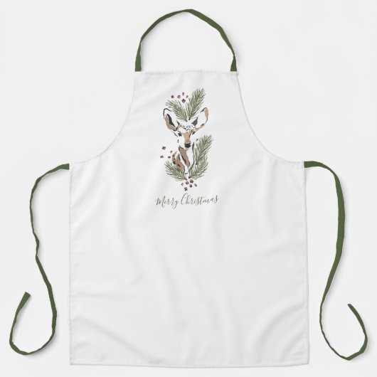 Tablier Rustique aquarelle Deer Holiday Kitchen (Recto)