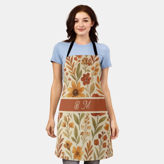 Tablier Rustique Automne vibes d'automne & Monogramme flor (Porté)
