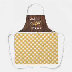 Tablier Rustique Jaune En vichy Bouquet Floral Ajouter un