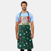 Tablier Rustique Joyeux Noël Bourgogne Poinsettia Floral (Porté)