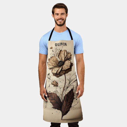 Tablier Rustique Nom personnalisé Floral Champagne Fiche m (Porté)