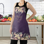 Tablier rustique pays élégant chef de cuisine florale<br><div class="desc">Tablier cuisine vintage et chic personnalisé chef avec un rose pâle, crème acajou et fleur sauvage vert sauge et fleuri bordé d'un arrière - plan de prune violet foncé. Il peut s'agir d'un beau cadeau pour votre propre cuisine ou d'un cadeau personnalisé pour quelqu'un de spécial, anniversaire, anniversaire, Noël, douche...</div>