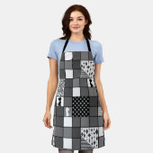 Tablier Rustique, Populaire, Noir et blanc, Patchwork, Sim (Porté)