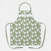 Tablier Sage Green And White Bunny Pattern And Name Easter (Recto)