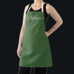 Tablier Sage Green Botanica Chic Elegant Nom du script<br><div class="desc">Elle adorera un tablier personnalisé lorsqu'elle créera,  fera cuire,  cuisinera ou travaillera avec son succulent et d'autres plantes. Un cadeau parfait pour encourager ses talents. Écriture blanche pour le nom avec des embellissements à queue longue sur un tablier vert sage. Simple,  chic et moderne.</div>