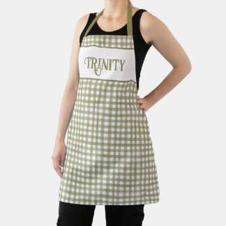 Tablier Sage Green En vichy Plaid Personnalisé