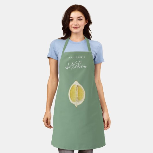 Tablier Sage Green & Lemon Script Cuisine Cuisine (Porté)