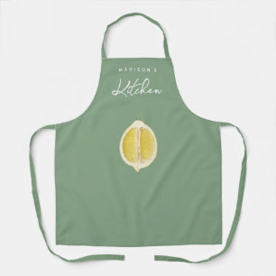 Tablier Sage Green & Lemon Script Cuisine Cuisine