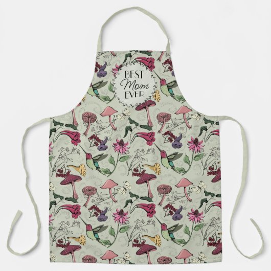 Tablier Sage Green Meilleure Maman Fleurs et Colibri (Recto)