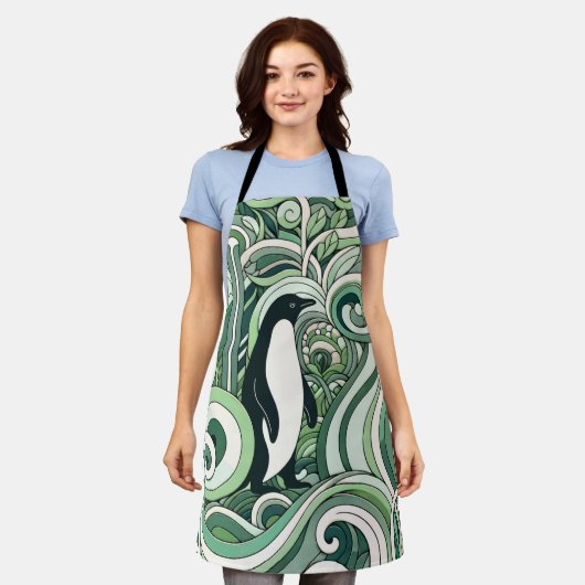Tablier Sage Green Mint Pastel Green Penguin En Art Spiral (Porté)