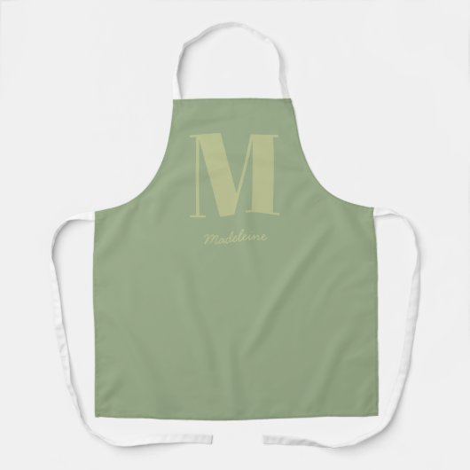 Tablier Sage Green Moderne Monogramme minimal Nom initial (Recto)