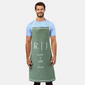 Tablier Sage Green Monogrammes Simple Élégant Mariage mode (Porté)