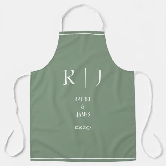 Tablier Sage Green Monogrammes Simple Élégant Mariage mode (Recto)